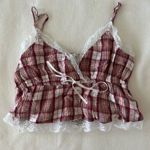 American Eagle Coquette Style Lace Y2K Plaid Top Medium